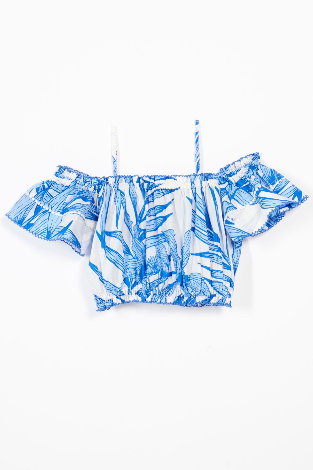 Girls' Blue Palm Leaf top – Top Donna by Poupette St Barth, front view