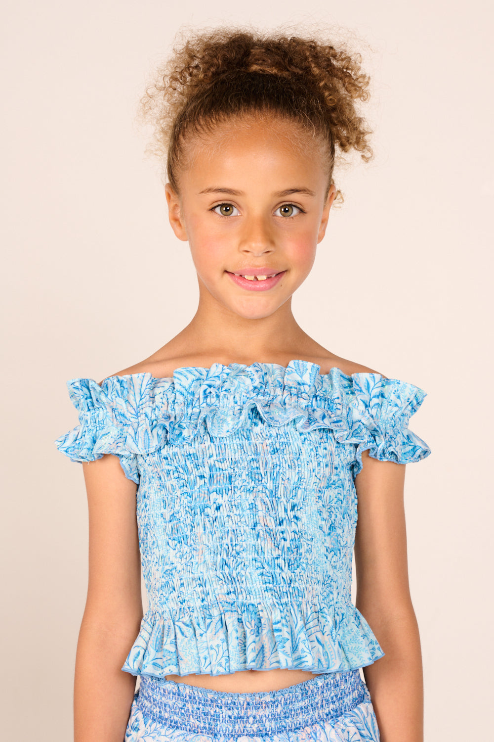 Girls' Blue Palmarosa top – Top Alitza by Poupette St Barth, front view