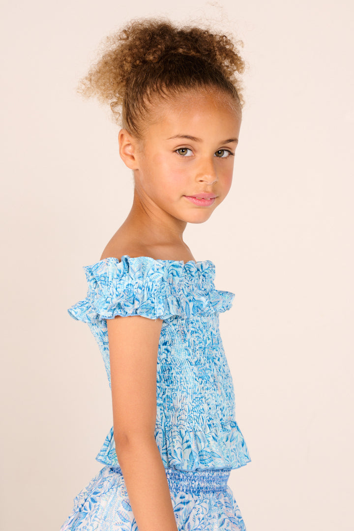 Girls' Blue Palmarosa top – Top Alitza by Poupette St Barth, view 3