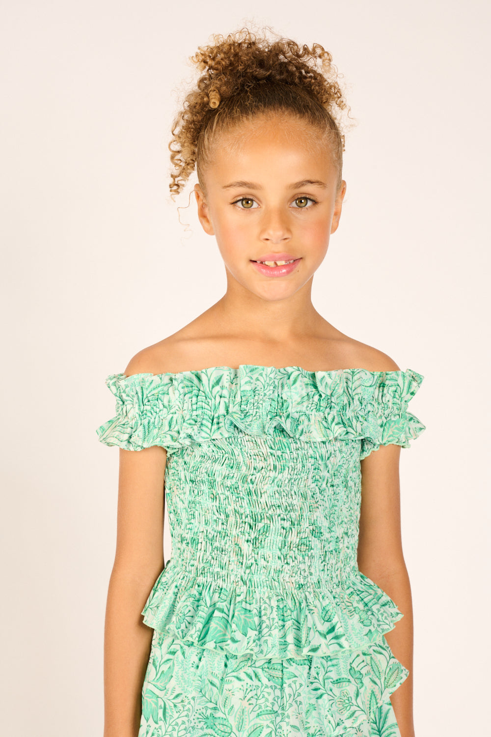 Girls' Green Palmarosa top – Top Alitza by Poupette St Barth, front view