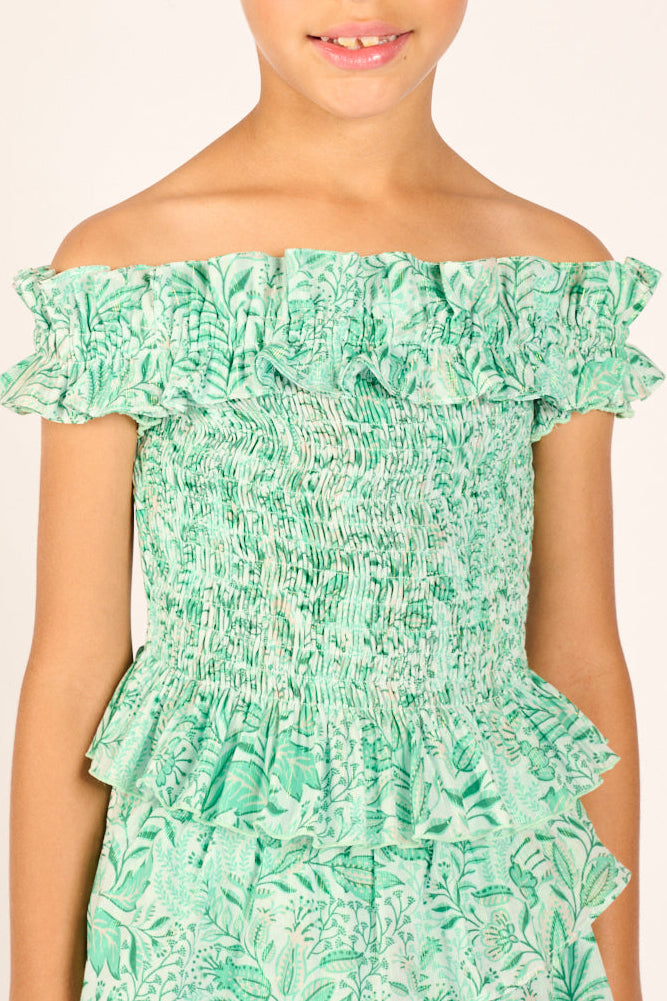 Green cotton metallic Top Alitza for girls by Poupette St Barth, featuring a stylish, comfortable design with Palmarosa color.