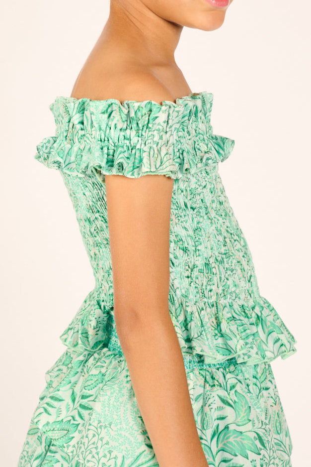 Green cotton metallic Top Alitza for girls by Poupette St Barth, featuring a stylish design and vibrant Palmarosa color.