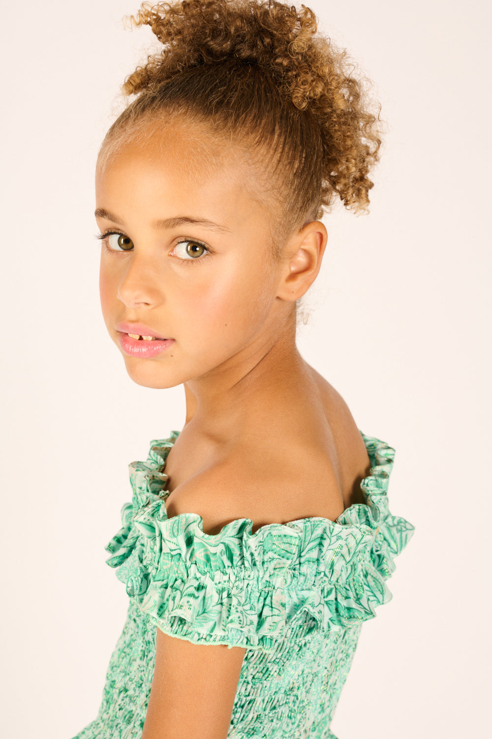 Girls' Green Palmarosa top – Top Alitza by Poupette St Barth, fabric detail