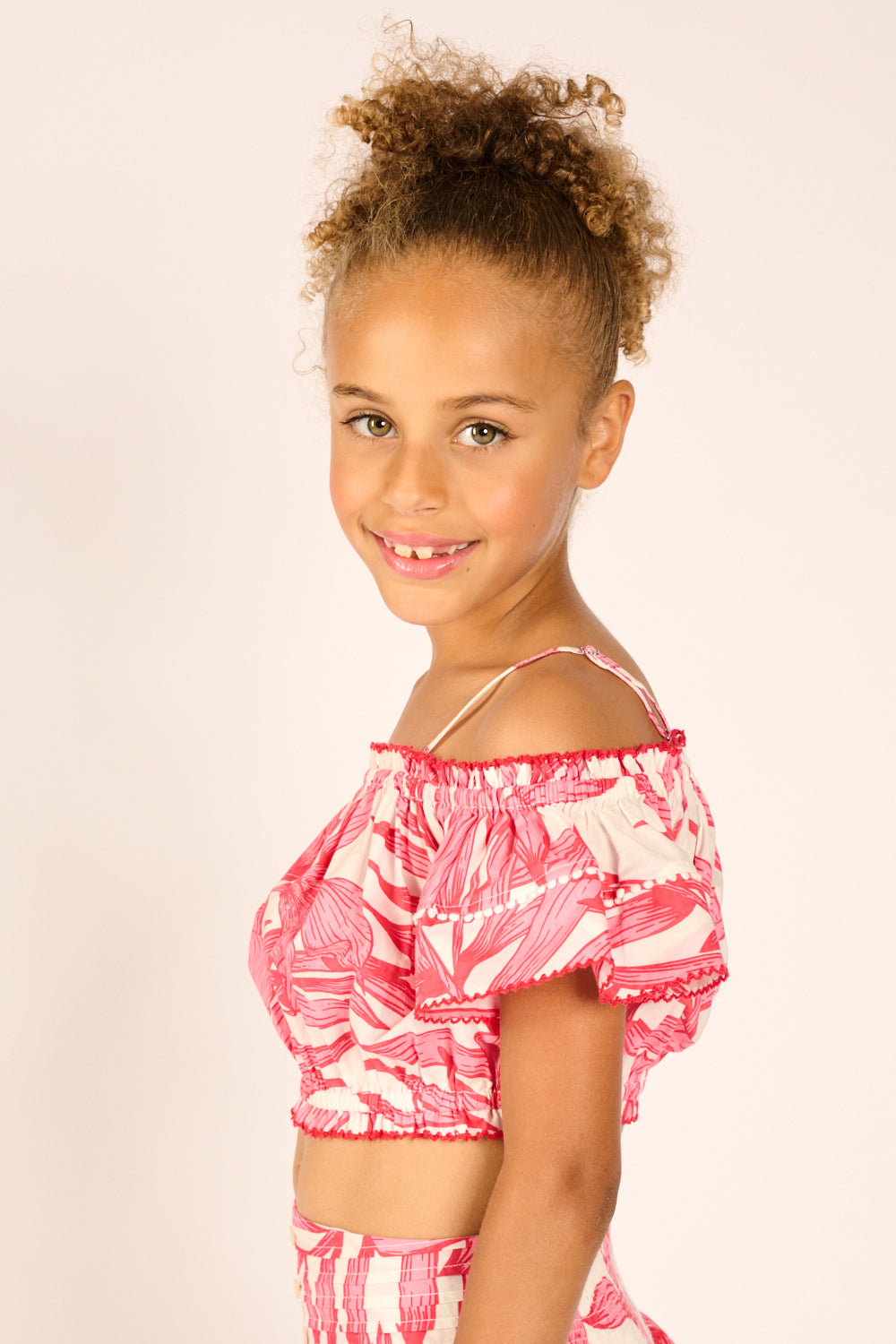 Girls' Pink Palm Leaf top – Top Donna by Poupette St Barth, view 2