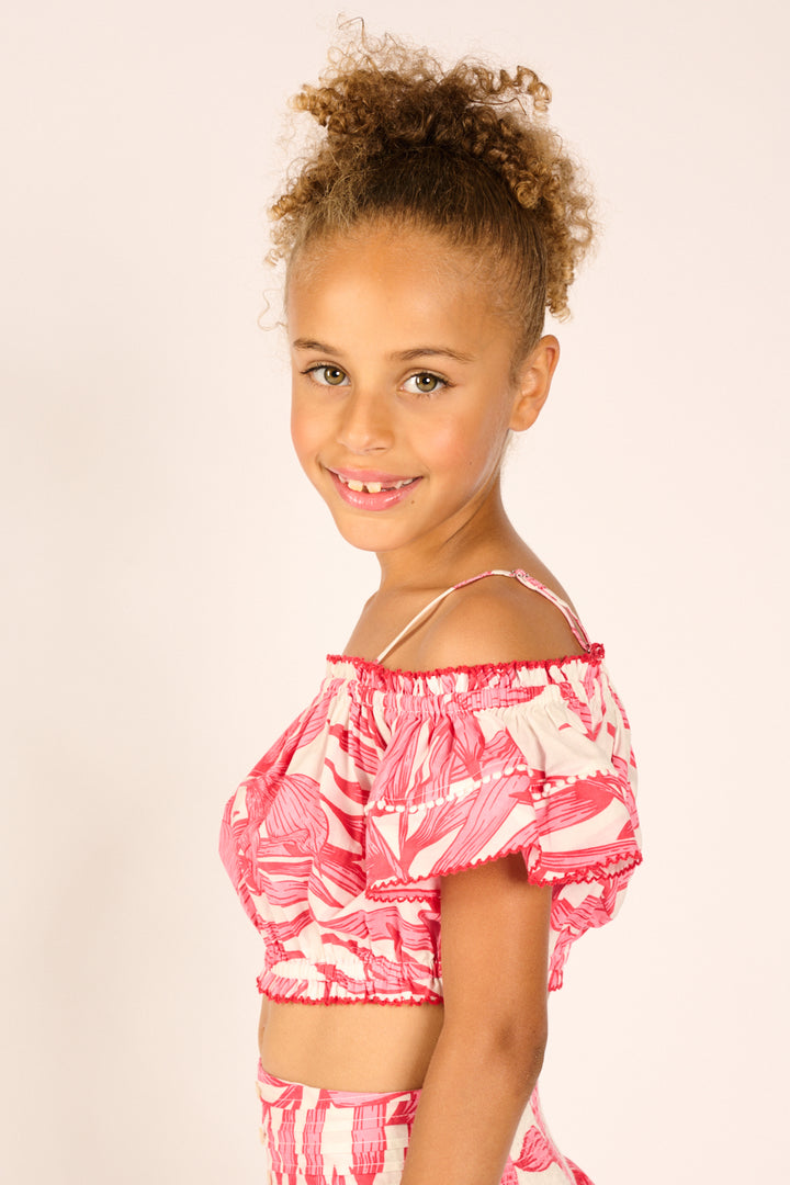 Girls' Pink Palm Leaf top – Top Donna by Poupette St Barth, view 2