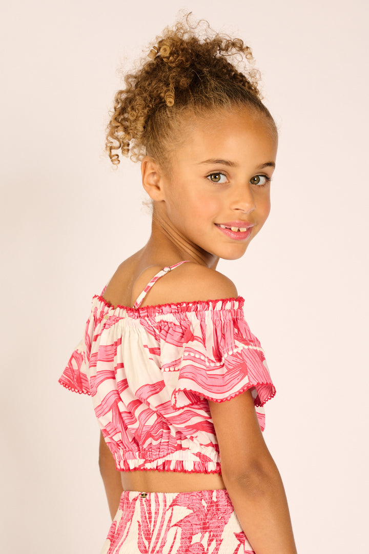 Girls' Pink Palm Leaf top – Top Donna by Poupette St Barth, view 3