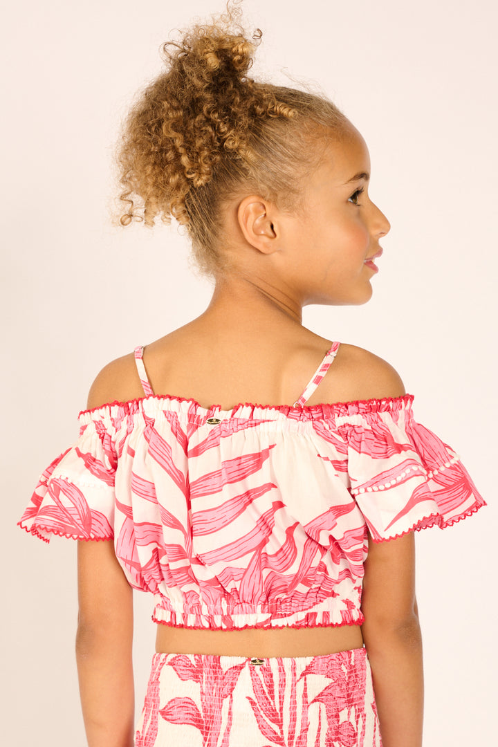 Girls' Pink Palm Leaf top – Top Donna by Poupette St Barth, view 4
