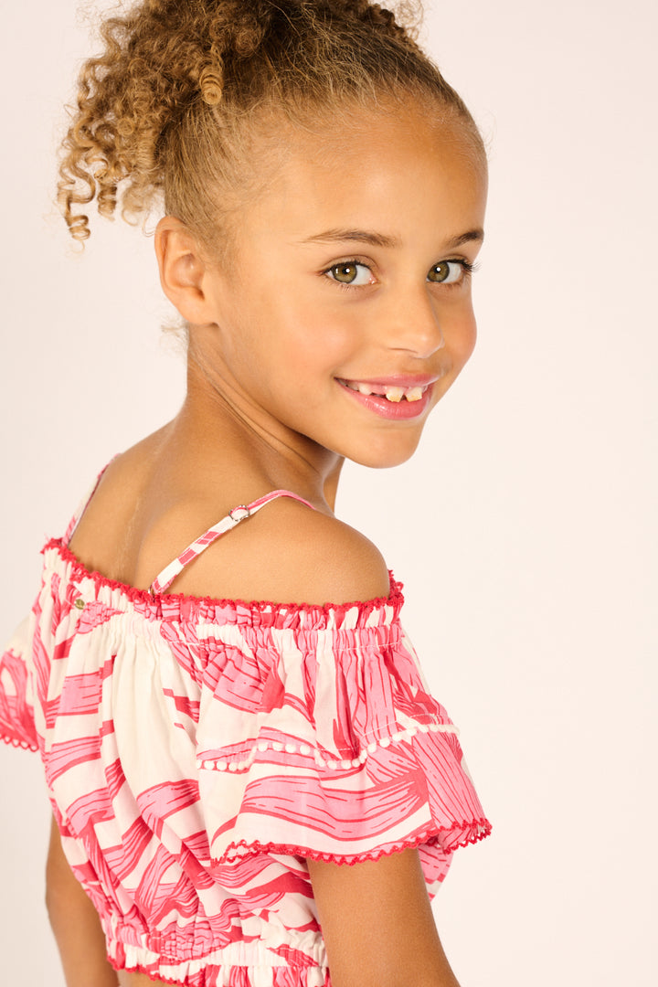 Girls' Pink Palm Leaf top – Top Donna by Poupette St Barth, view 5