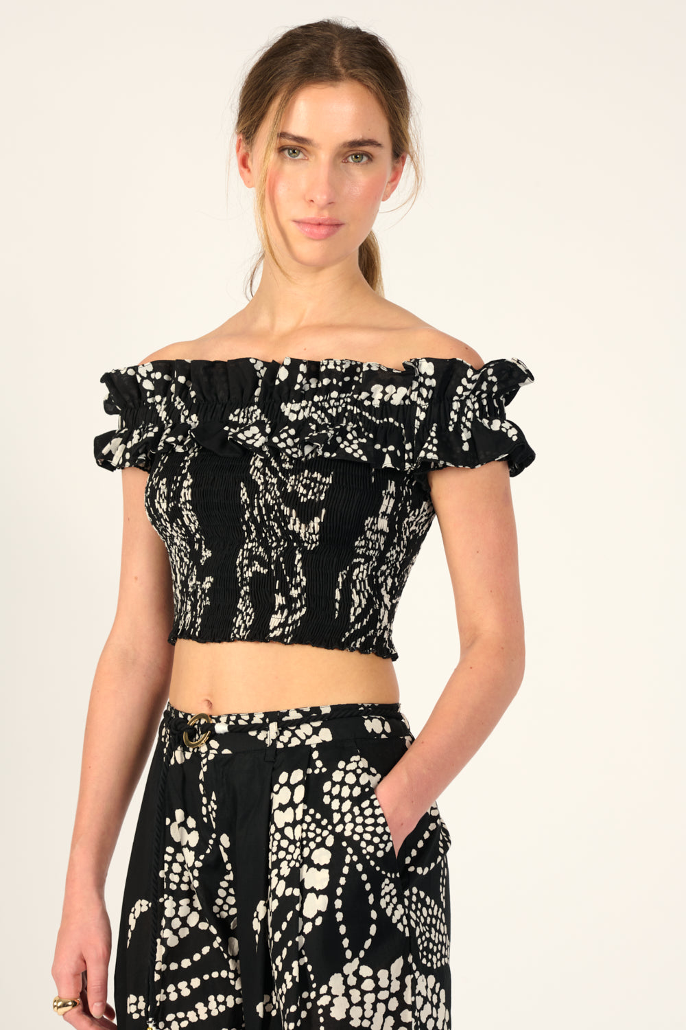Black Austral top – Top Alitza by Poupette St Barth, front view