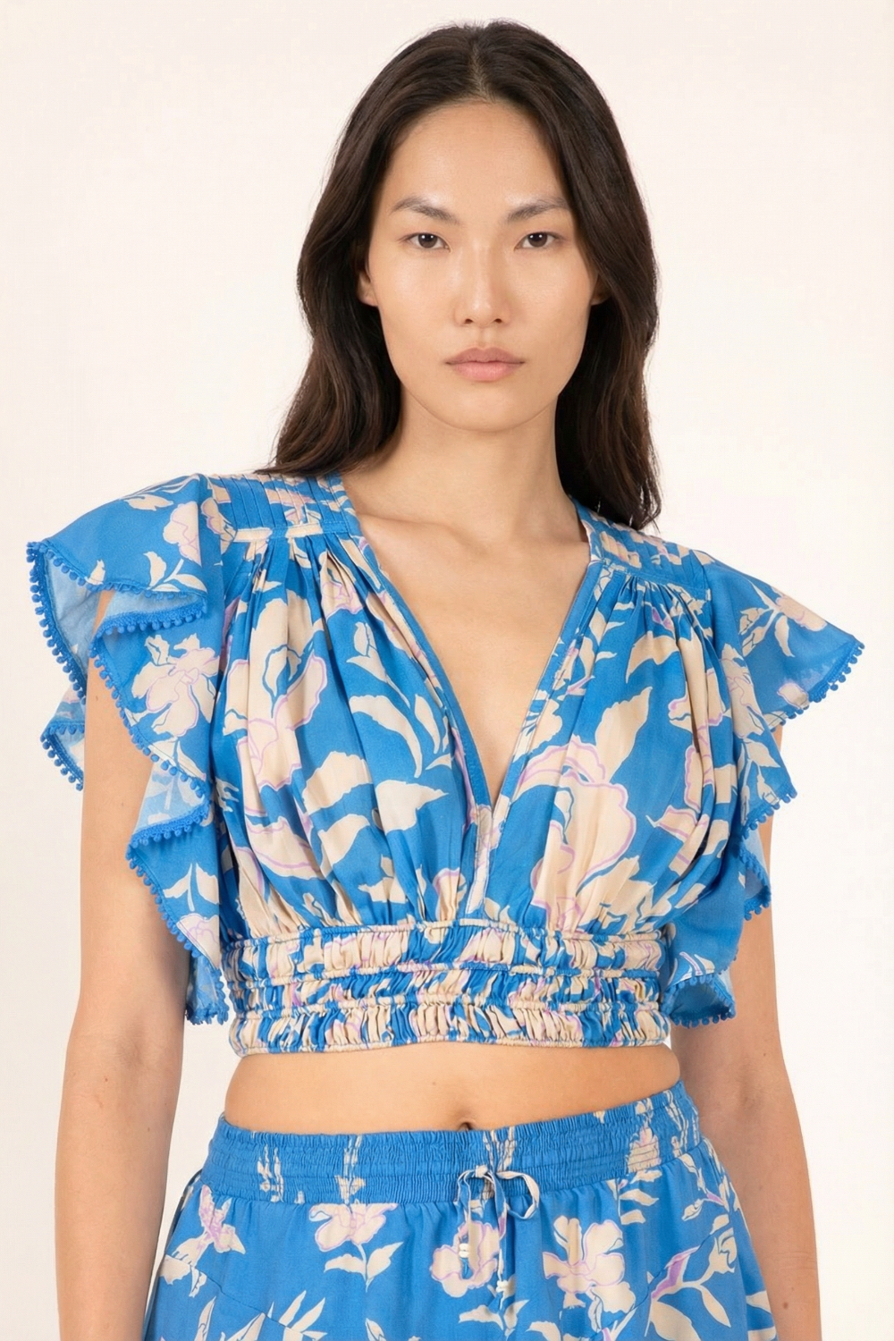 Blue Palm Beach top – Top Pearl by Poupette St Barth, front view