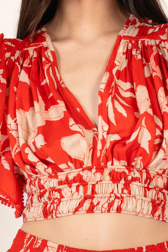 Poupette St Barth Top Pearl Coral Palm Beach in viscose, featuring a coral pink color and relaxed fit, styled with tropical-inspired details.