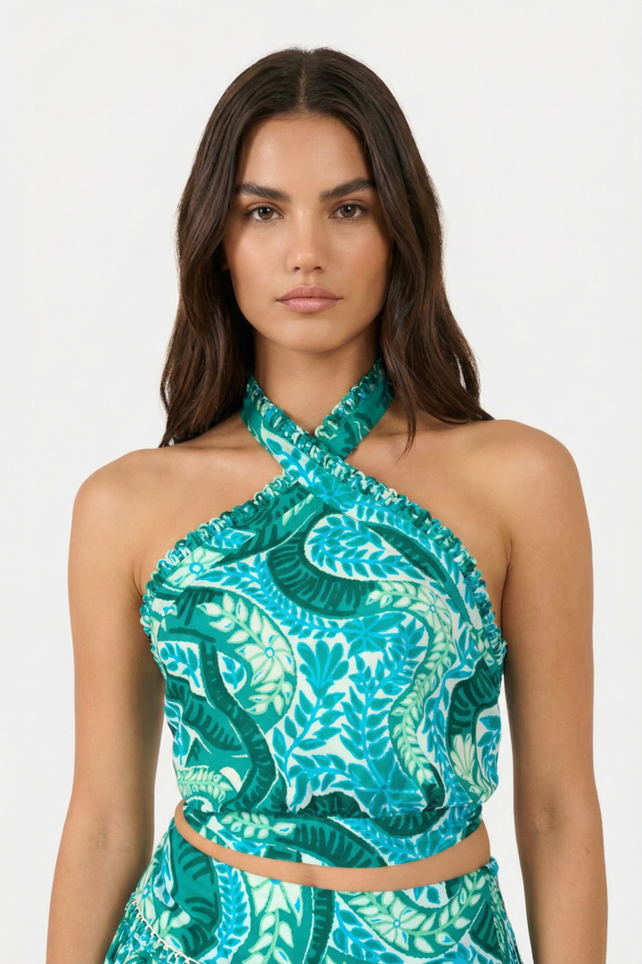 Green Holy Snake top – Top Suma by Poupette St Barth, view 3