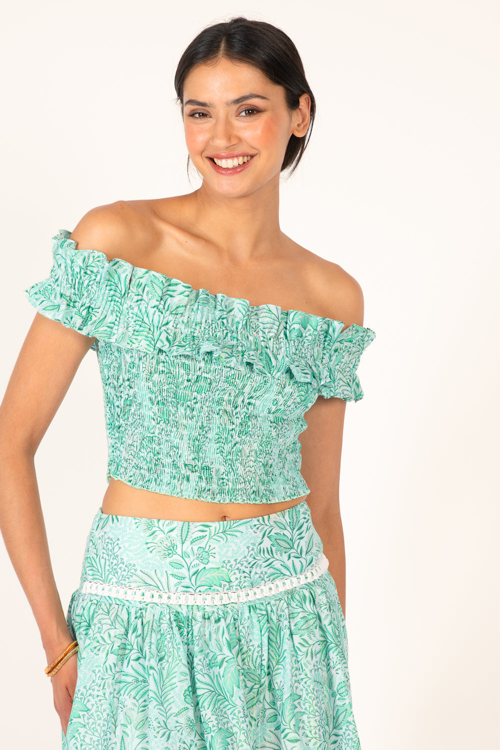 Green Palmarosa top – Top Alitza by Poupette St Barth, front view