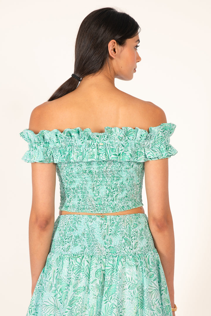 Green Palmarosa top – Top Alitza by Poupette St Barth, fabric detail