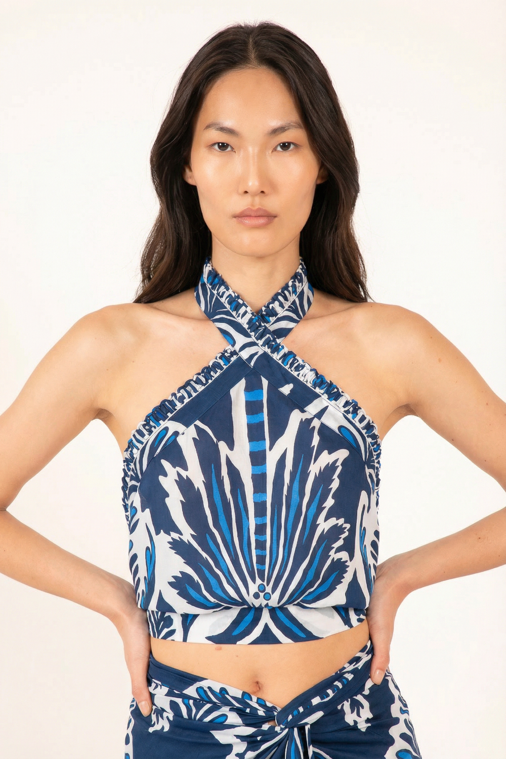 Navy Top Suma by Poupette St Barth featuring a stylish, casual design perfect for summer wear.