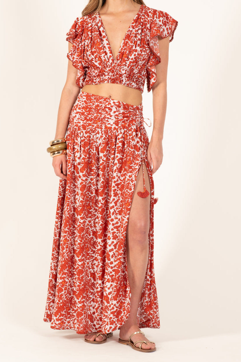 Paprika Aquaflora top – Top Pearl by Poupette St Barth, styled with matching long skirt with slit