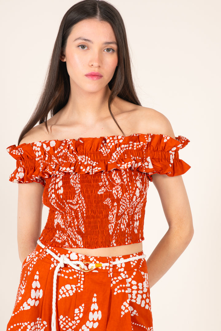 Paprika Austral top – Top Alitza by Poupette St Barth, front view