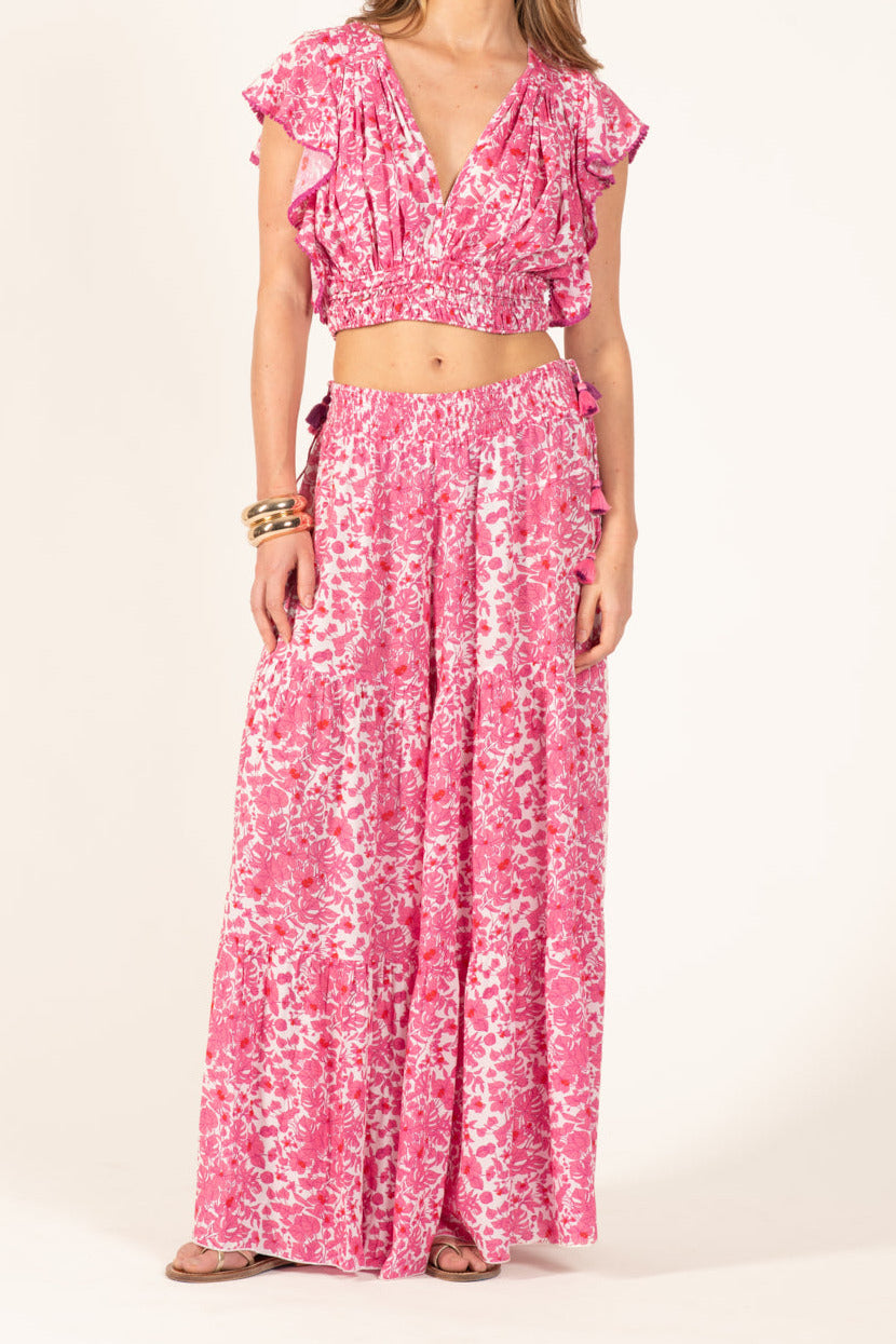 Pink Aquaflora top – Top Pearl by Poupette St Barth, styled with matching wide-leg trousers