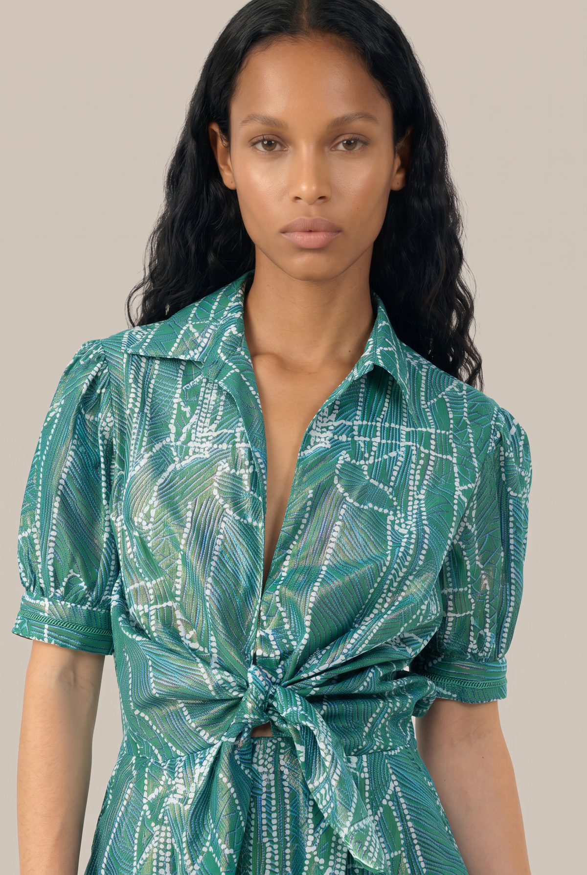 Green Short Jumpsuit Livia by Poupette St Barth, casual summer style, with short sleeves and a relaxed fit.