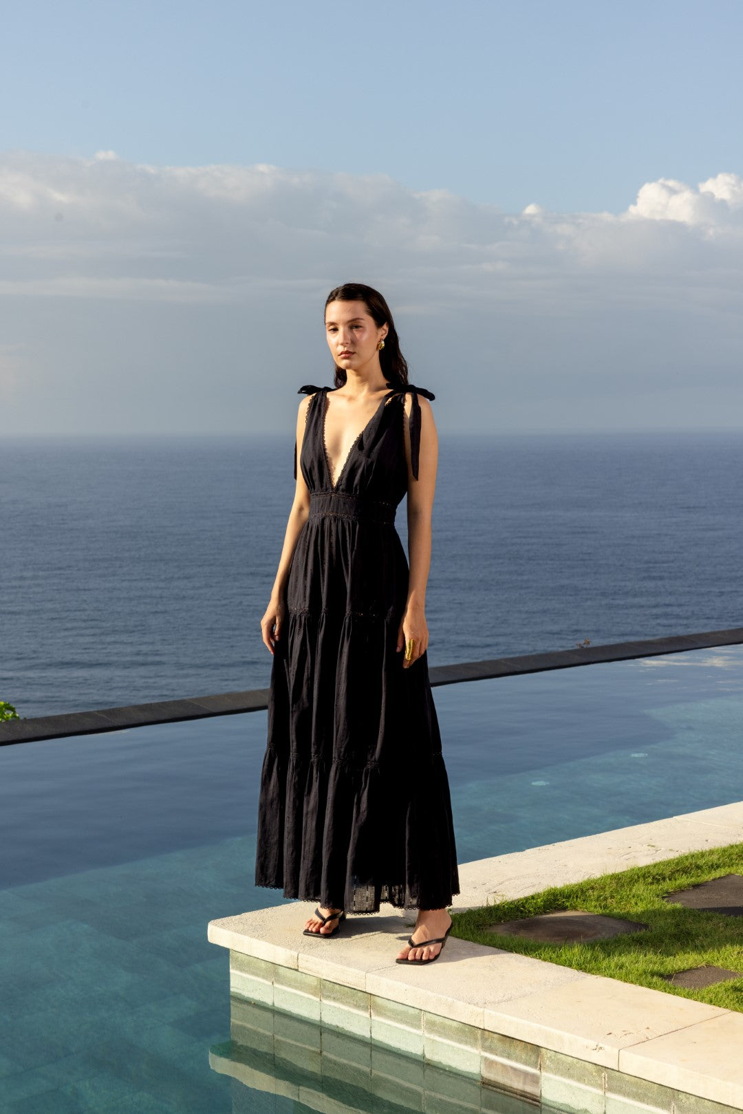 Black long dress – Long Dress Perla by Poupette St Barth, front view