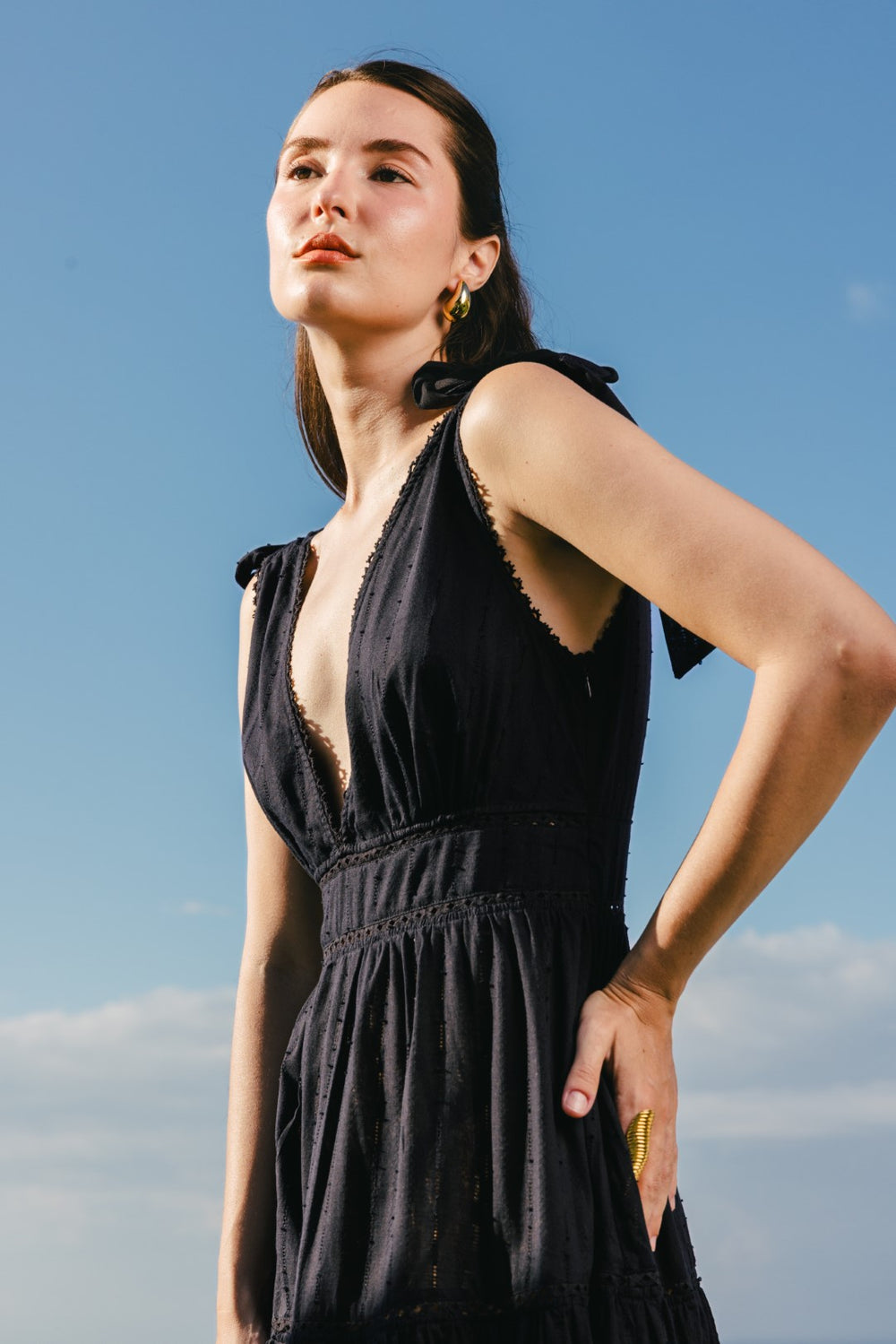 Black long dress – Long Dress Perla by Poupette St Barth, view 2