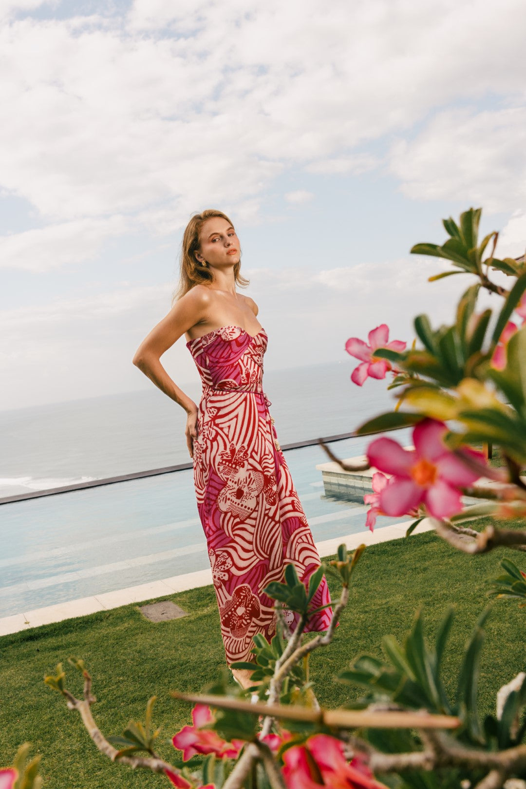 Pink Japonism long dress – Long Dress Collina by Poupette St Barth, front view