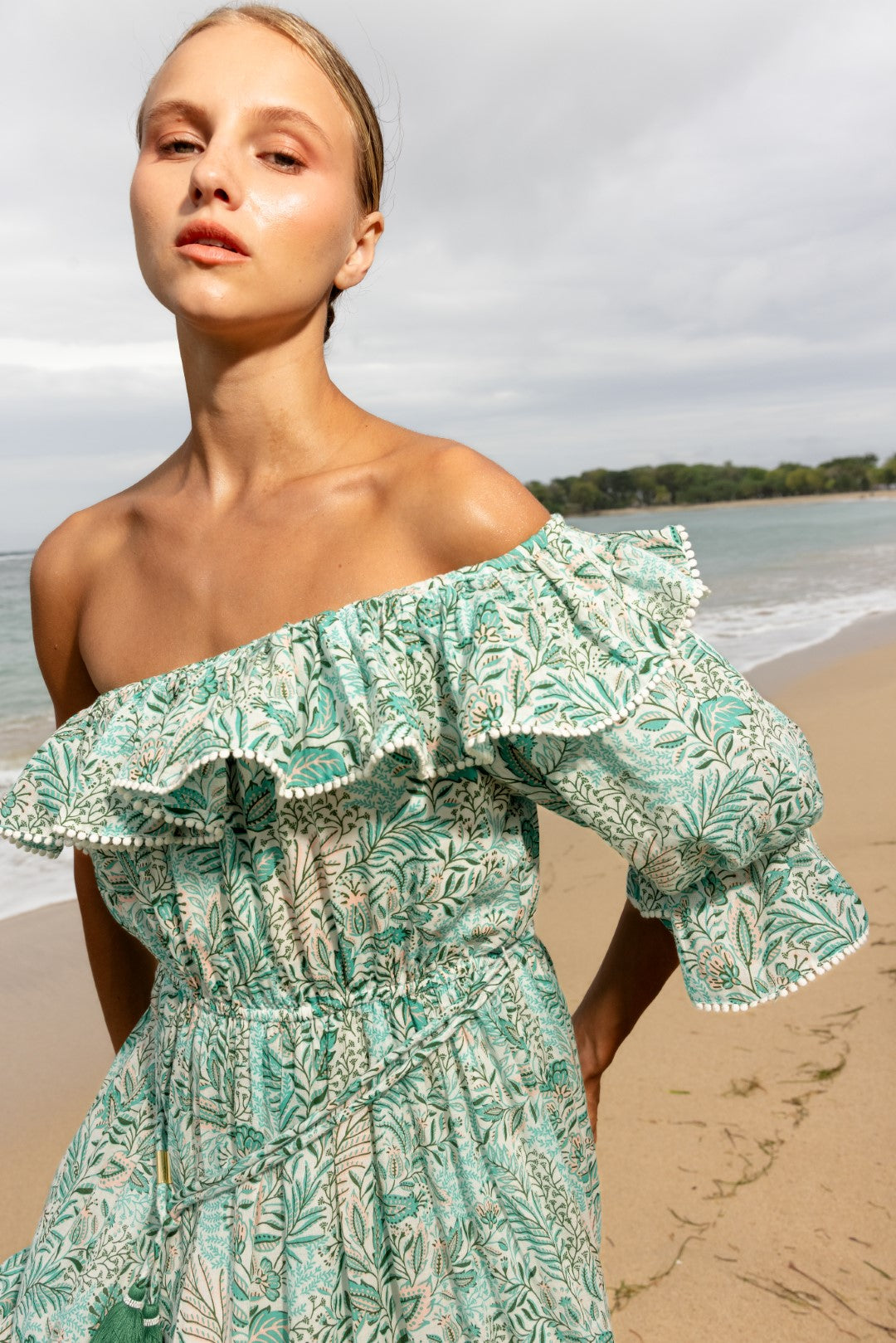 Green Palmarosa long dress – Long Dress Jay by Poupette St Barth, front view
