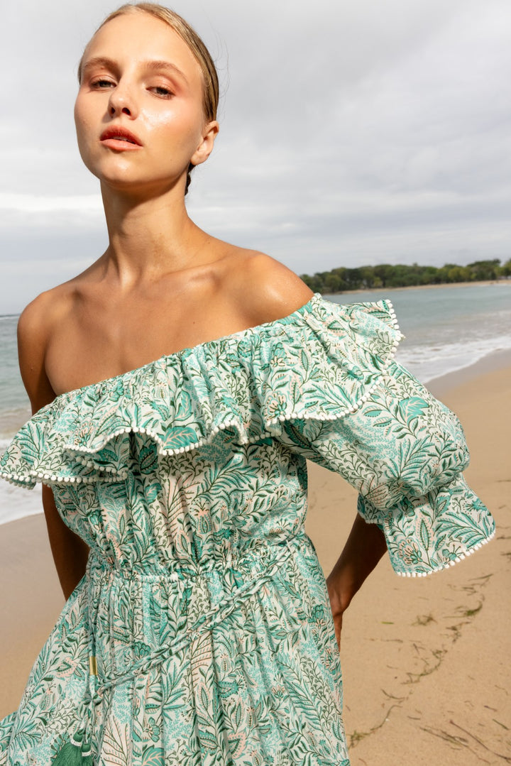 Green Palmarosa long dress – Long Dress Jay by Poupette St Barth, front view