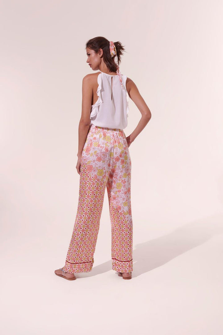 Pantalon Azia - Batik Diagonal Blanc Rose
