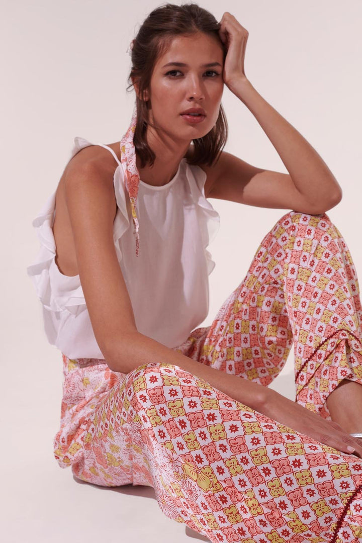 Pantalon Azia - Batik Diagonal Blanc Rose