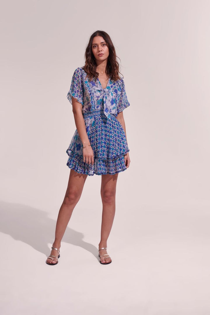 Robe Courte Alyson - White Green Diagonal Batik