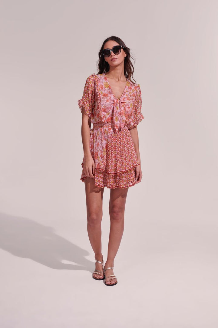 Mini Dress Alyson - White Pink Diagonal Batik