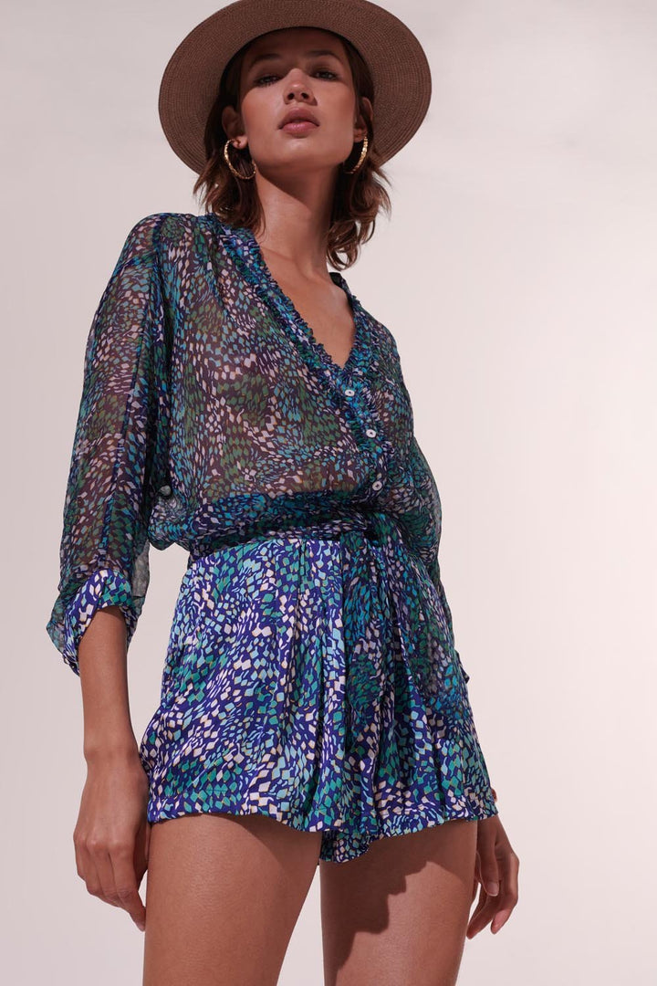 Short Jumpsuit Azia - Blue Geo Animalier