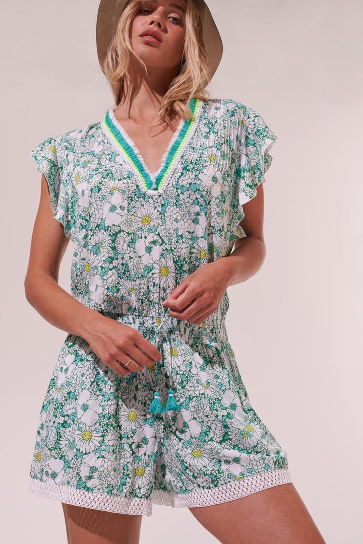 Combinaison courte Sasha - Green Mid 70'S Garden
