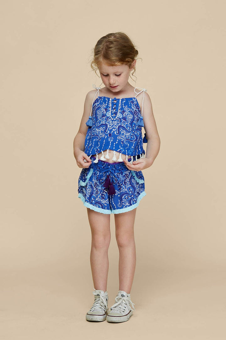 Kids Singlet Mara Tassel Trimmed - Blue Pineapple Batik Rombo (4399215050798)