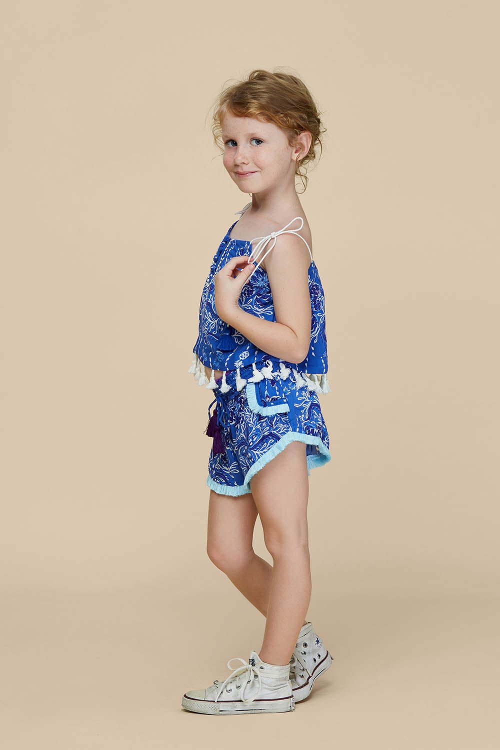 Kids Singlet Mara Tassel Trimmed - Blue Pineapple Batik Rombo (4399215050798)