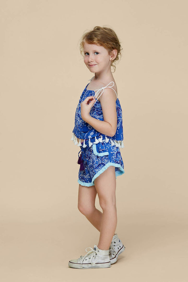 Kids Singlet Mara Tassel Trimmed - Blue Pineapple Batik Rombo (4399215050798)