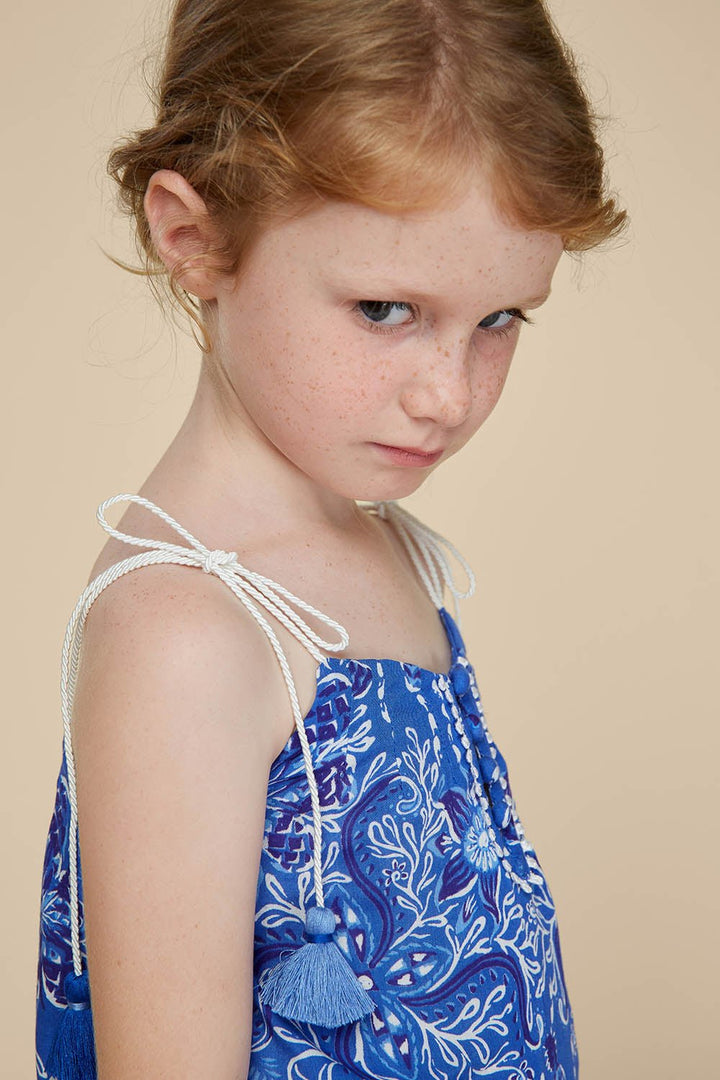 Kids Singlet Mara Tassel Trimmed - Blue Pineapple Batik Rombo (4399215050798)