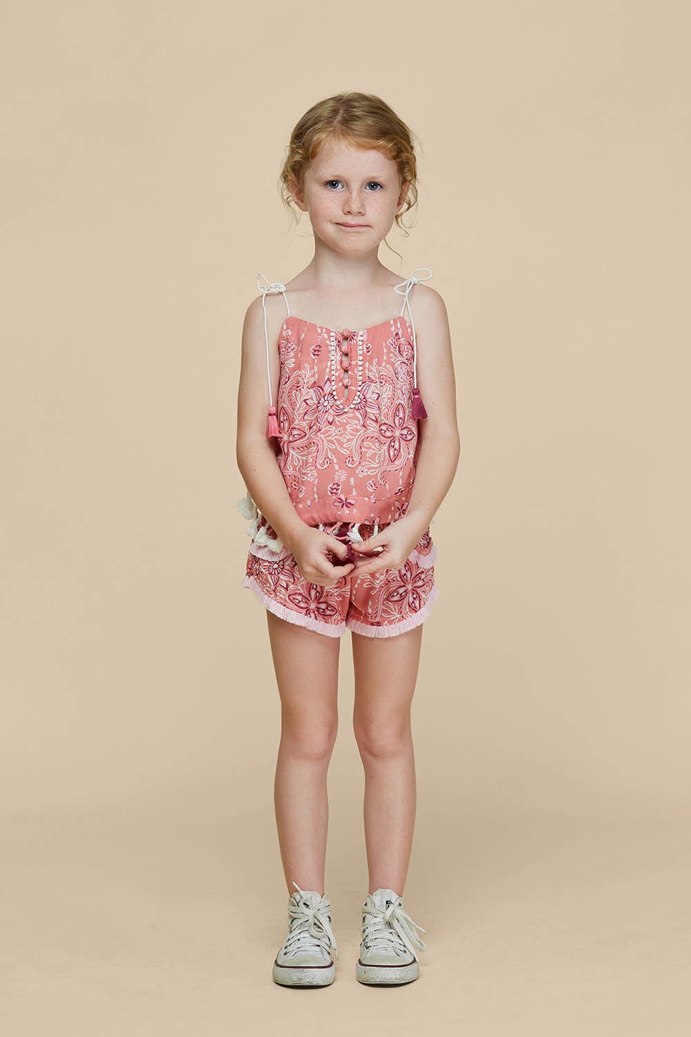 Kids Singlet Mara Tassel Trimmed - Pink Pineapple Batik Rombo (4399215083566)