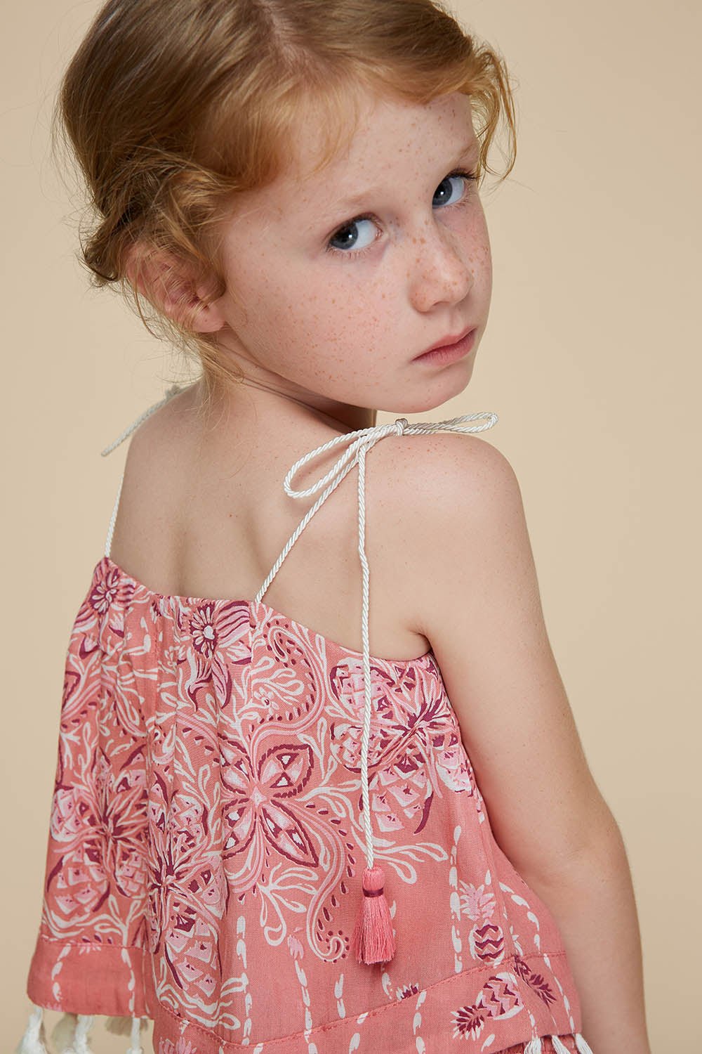 Kids Singlet Mara Tassel Trimmed - Pink Pineapple Batik Rombo (4399215083566)