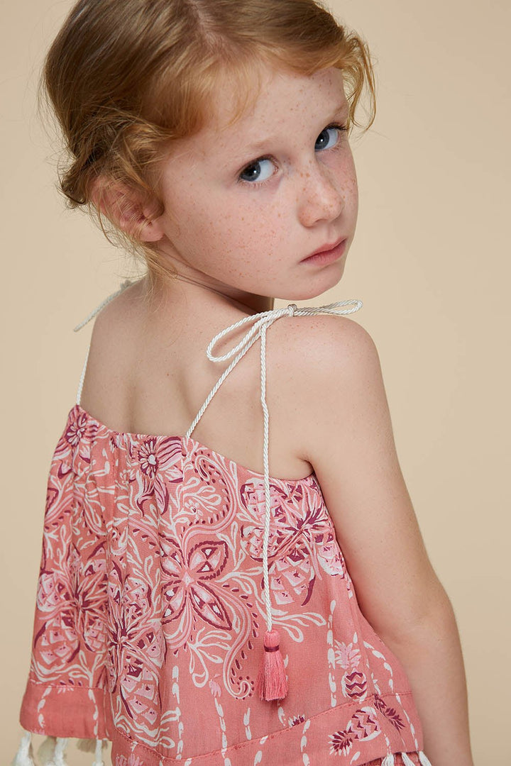 Kids Singlet Mara Tassel Trimmed - Pink Pineapple Batik Rombo (4399215083566)