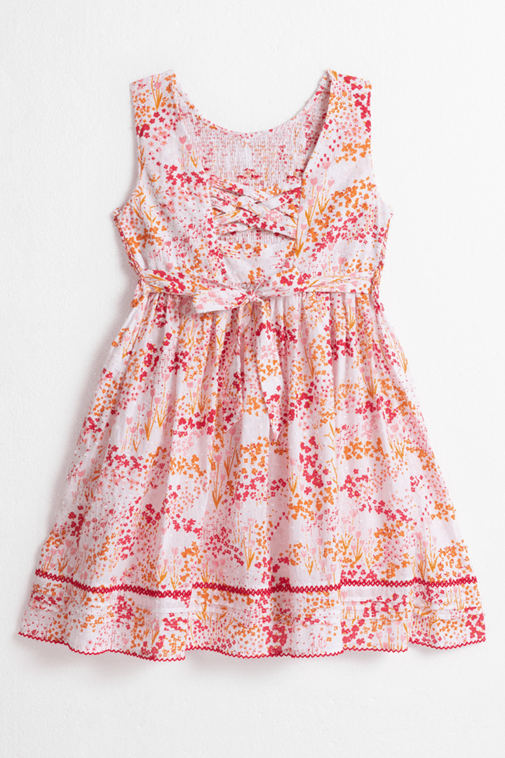 Poupette St Barth - Kids Mini Dress Amelie - White Pink Tulipe