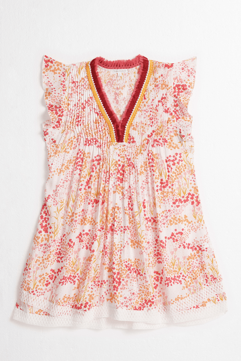 Poupette St Barth - Kids Mini Dress Sasha - White Pink Tulipe