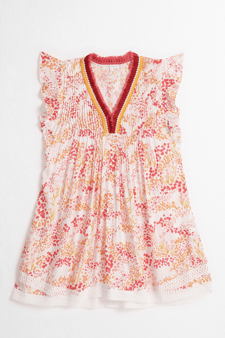 Poupette St Barth - Kids Mini Dress Sasha - White Pink Tulipe