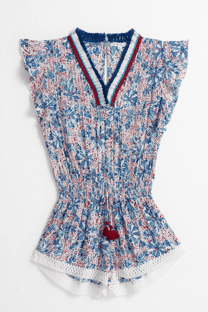 Poupette St Barth - Kids Short Jumpsuit Sasha - Blue Cactus