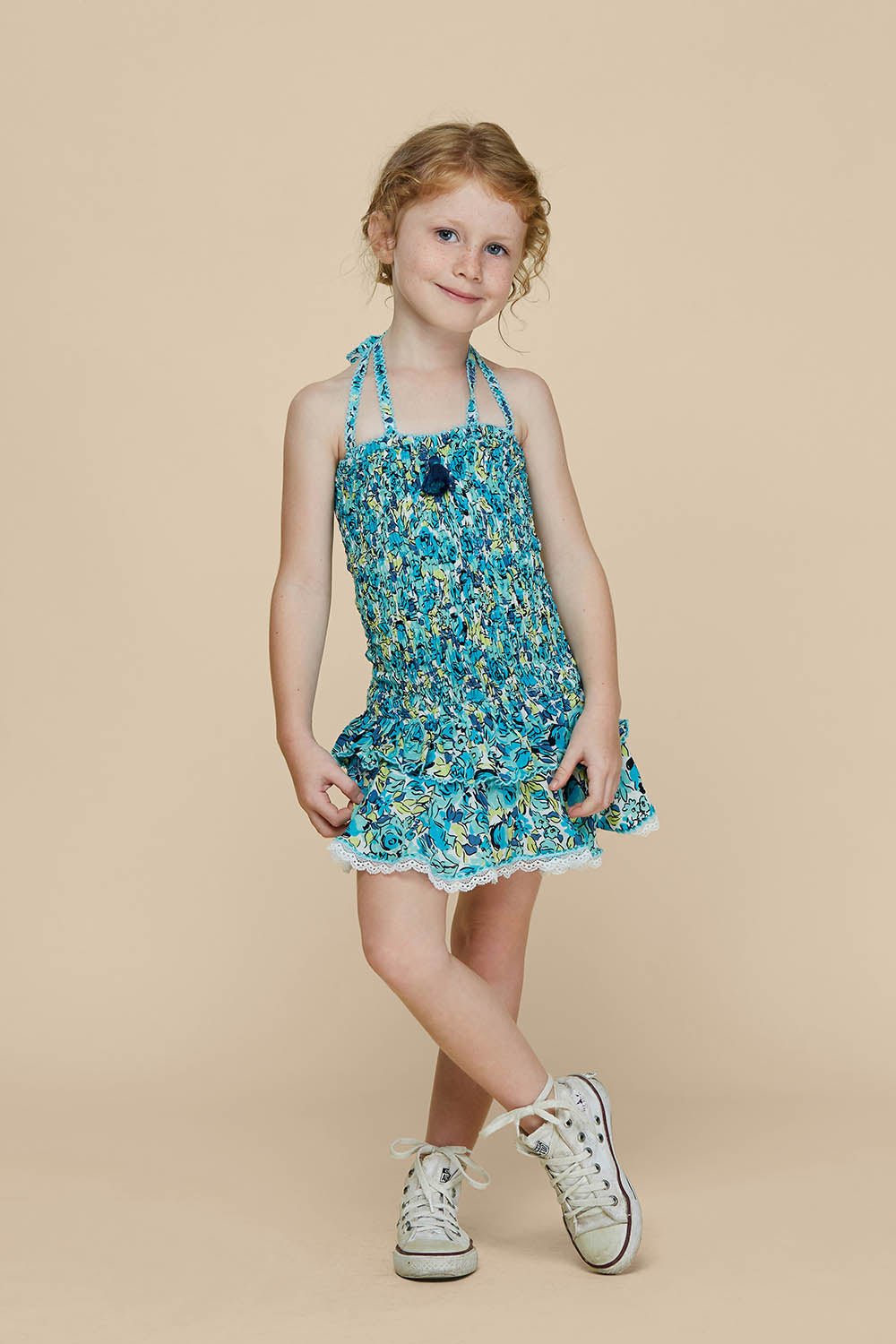 Kids Bandeau Dress Yoana Smocked - Green Rose (4399215411246)