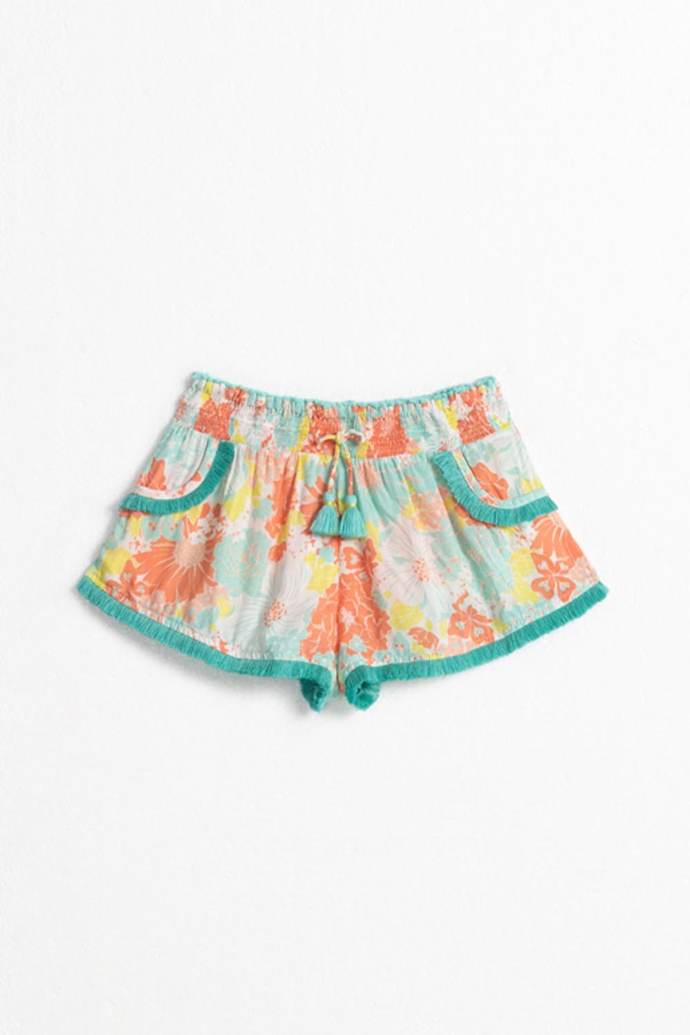 Kids Lulu Boxer in Orange Flower Mix by Poupette St Barth, featuring vibrant floral print and comfortable fit.