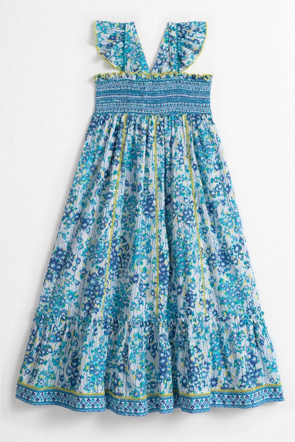 Kids midi dress by Poupette St Barth, Cindy style in blue aquarelle with a flowy, stylish design perfect for children.