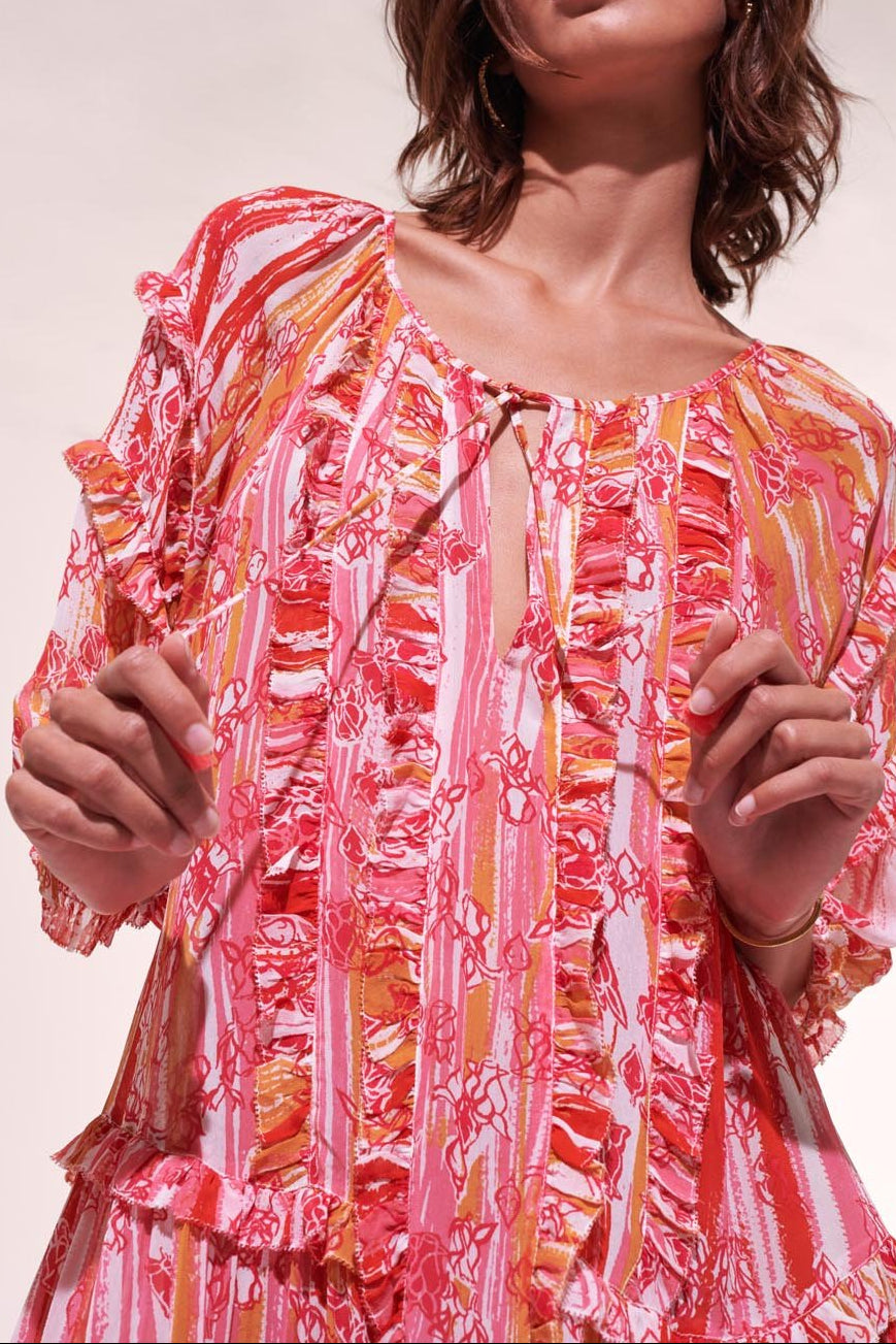 Pink Tie Dye Rose midi dress – Midi Dress Amanda by Poupette St Barth, front view