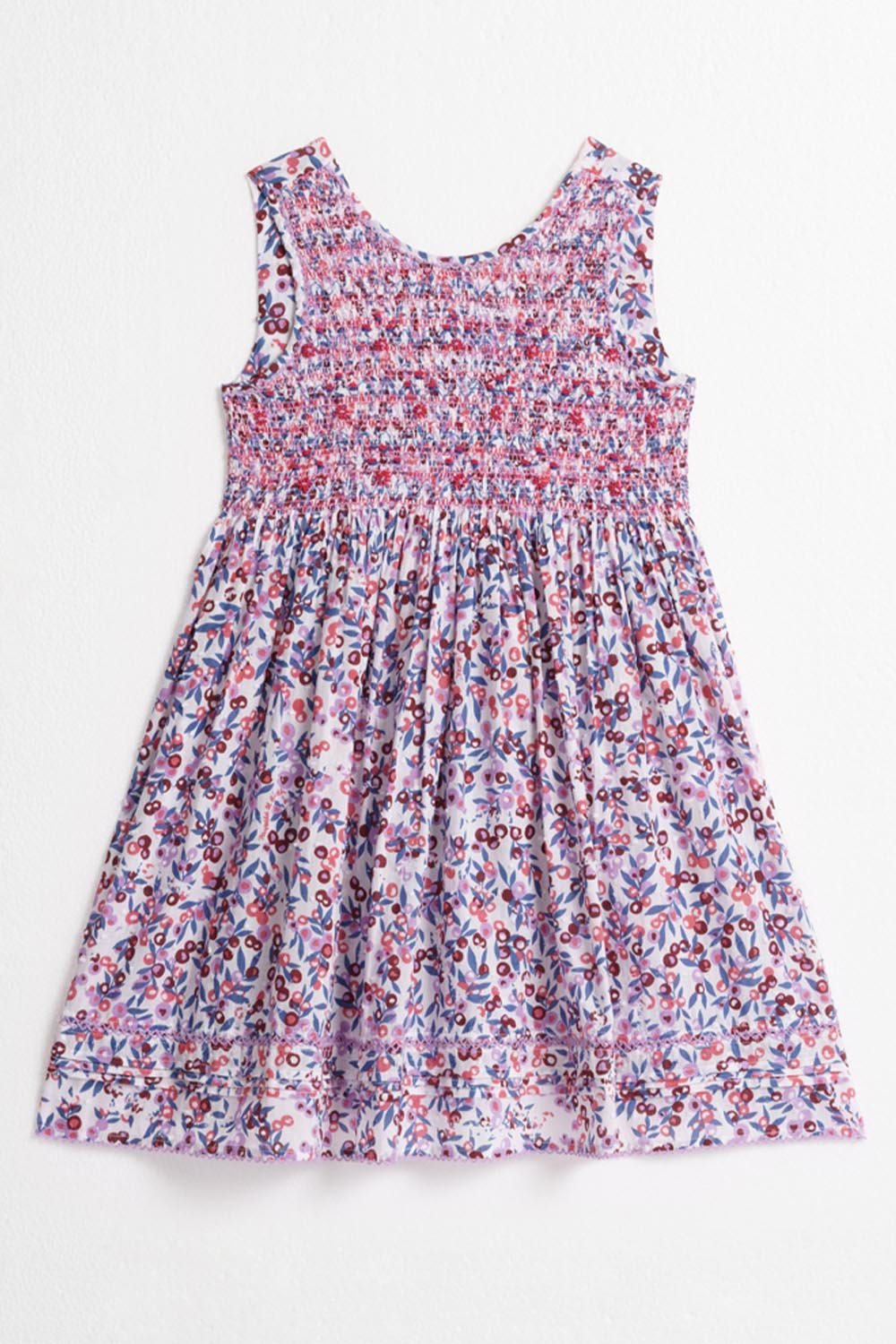 Kids mini dress Amelie by Poupette St Barth in blue blueberry, front view showing lightweight fabric and charming design.